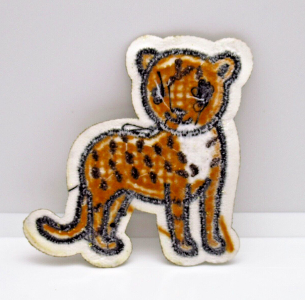 Leopard Patch Iron On Cat Embroidered Spots Gold Glitter Border