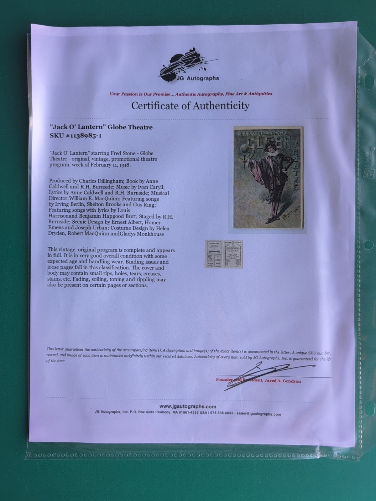 1918 Jack O'Lantern Playbill Program Fred Stone Globe Theatre Broadway New York