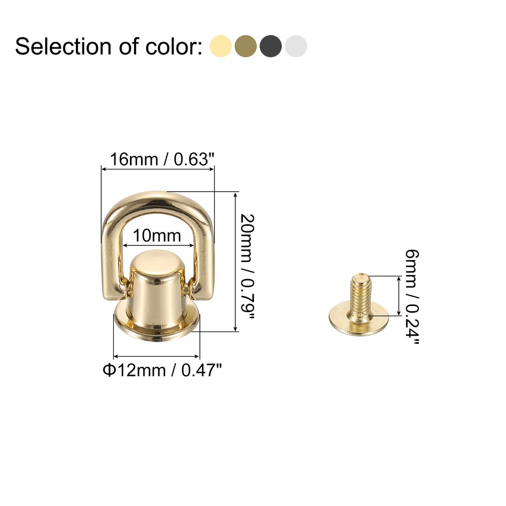 24Pcs D Ring Stud Screw Ball Head Button Metal Rivets 4 Colors