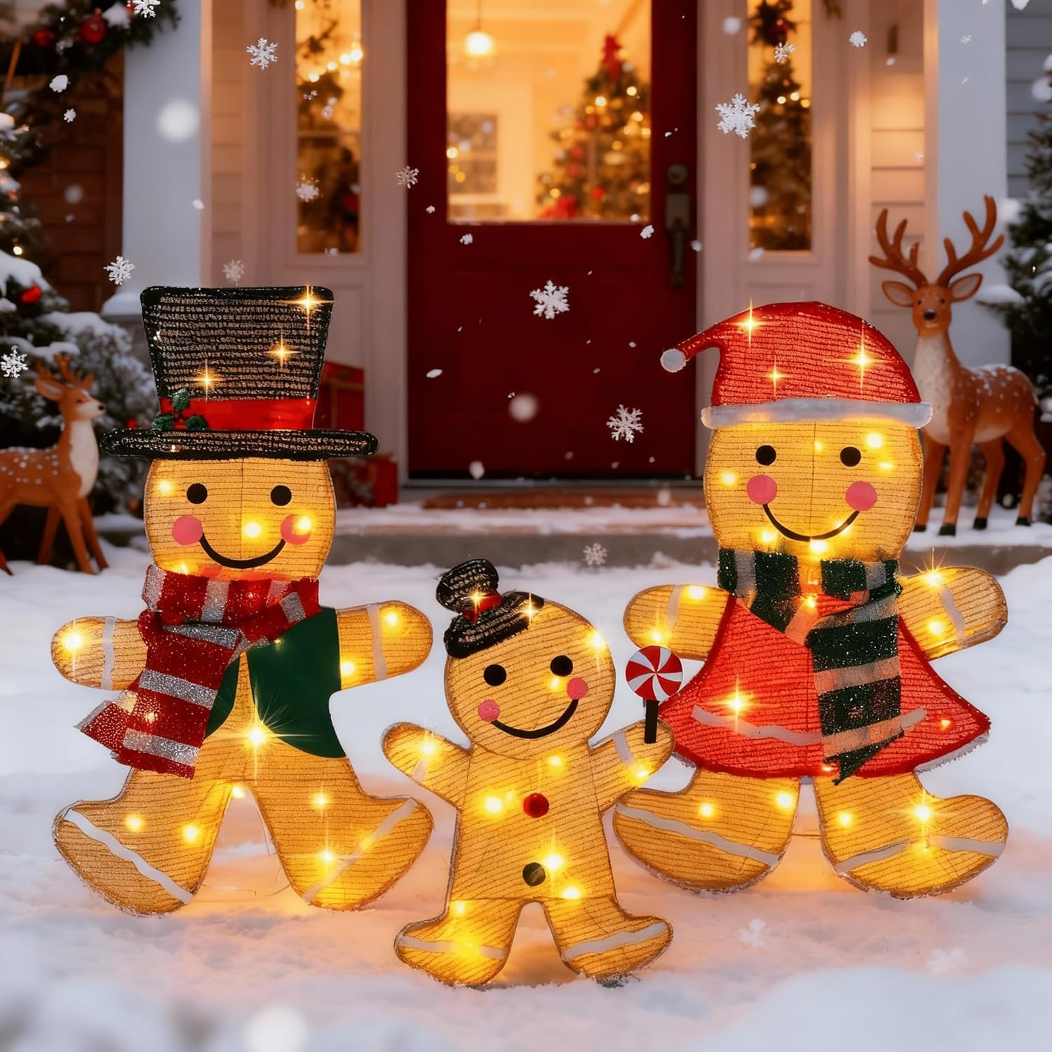 Light up Gingerbread Man Christmas Decorations Outdoor, 53 Leds Set of 3 Lawn Or