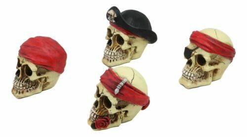 Ebros Set of 4 Skeleton Pirate Captain Marauders Caribbean Sea Skulls Figurine