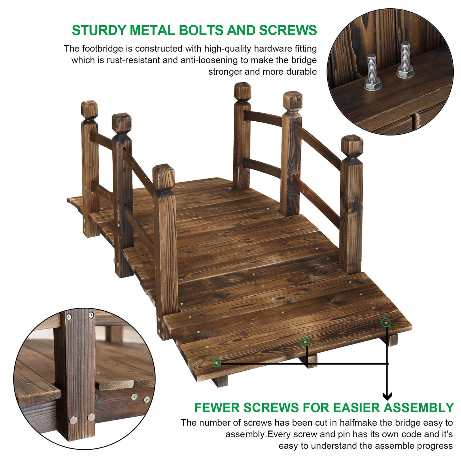 5FT Wooden Garden Bridge Arch Stained Finish Footbridge Decorative Backyard B...