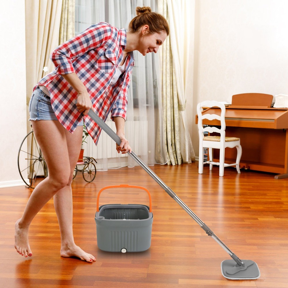 Spin Mop & Bucket System or 4Pcs Square Microfiber Mop Pads Portable Mop Bucket