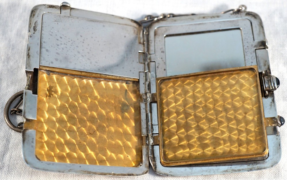 Sterling Silver Chatelaine / Compact Gilding inside Wightman & Hough 1856-1920's