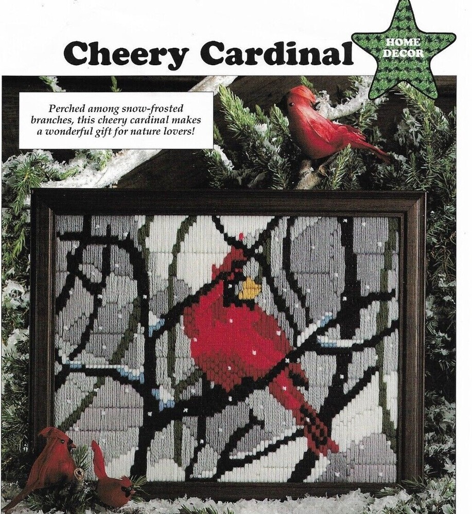 USED CHEERY CARDINAL BIRD PICTURE HOME DECOR PLASTIC CANVAS PATTERN INSTRUCTIONS