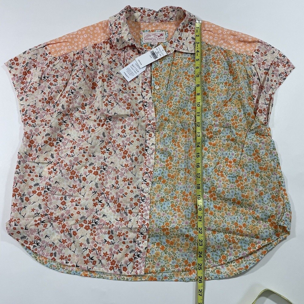 American Eagle Oversized Resort Shirt Micro Floral Patchwork Size Medium New