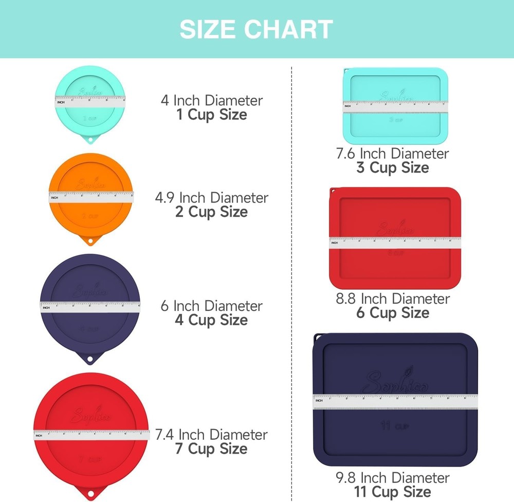 Sophico 3 Cup Rectangle Silicone Storage Cover Lids Replacement MINT - 2 PACK