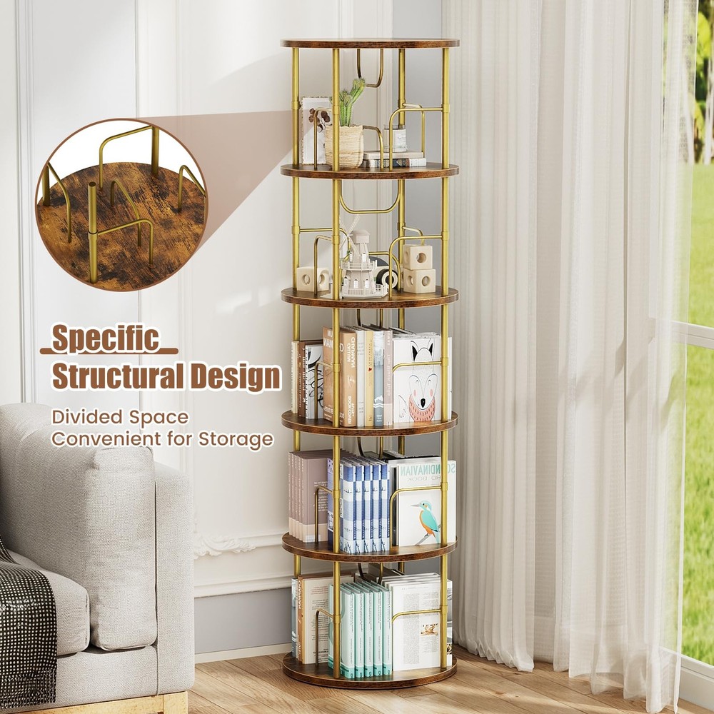 5 Tier Rotating Bookshelf, 360 ° Display Stackable Spinning Bookshelf Tower, ...