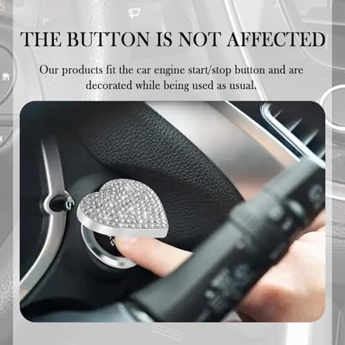 Bling Push Start Button Cover,Heart Design Engine Start Button Cover with White