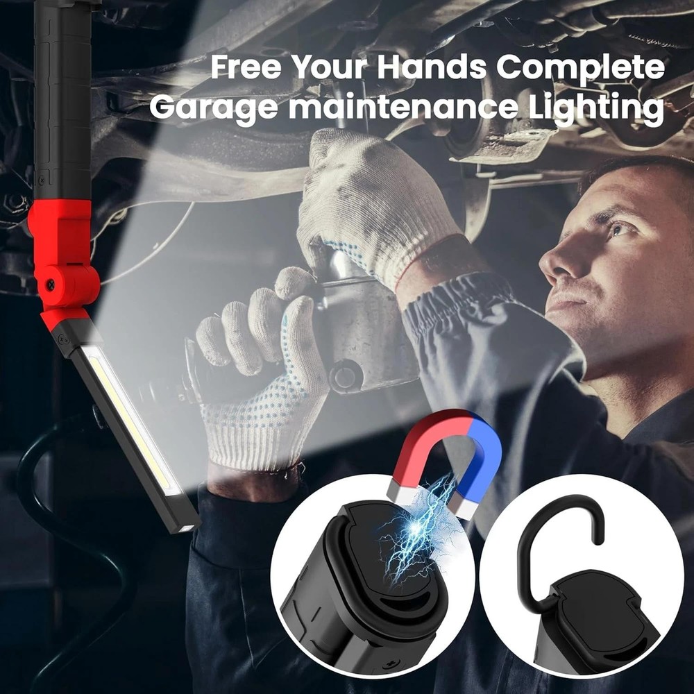 Rechargeable LED Work Light Magnetic Foldable Flashlight with Hook 3 Modes | Eba