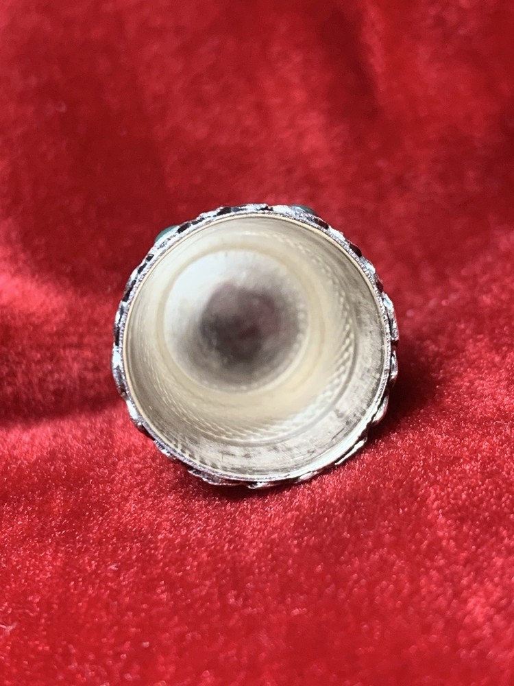 Antique 800 Silver Thimble w/ Green Cabochons
