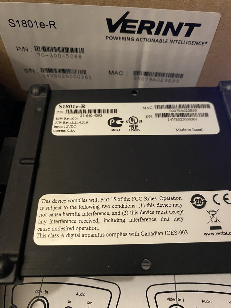 VERINT SYSTEMS S1801ER H.264 compact, high-resolution video dec