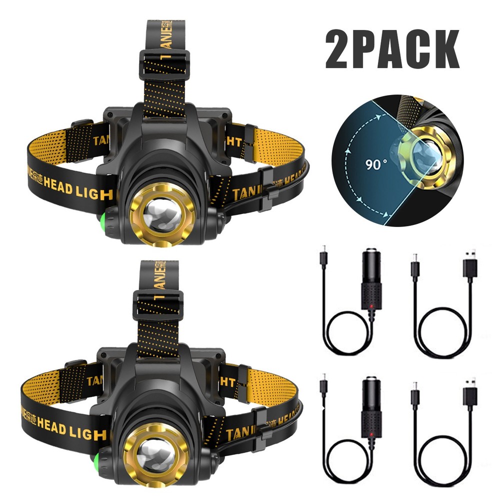 2 Pack 1200000lm LED Headlamp Headlight Flashlight Adjustable Head Torch 3 Modes