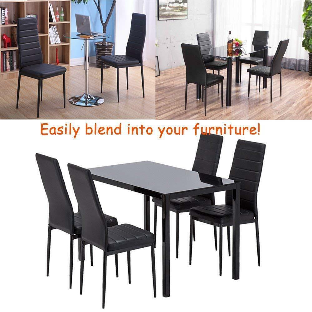 Set of 4 Leather Dining Chairs Kitchen with Cushion and High Back Metal Legs