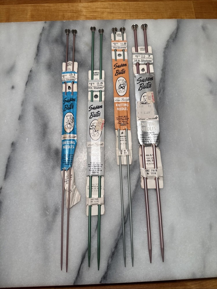 NWT Knitting Needles 4 Sizes Vintage Susan Bates  14 In Silvalume Single Point