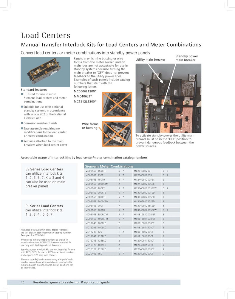 ECSBPK01 Generator Standby Power Mechanical Interlock