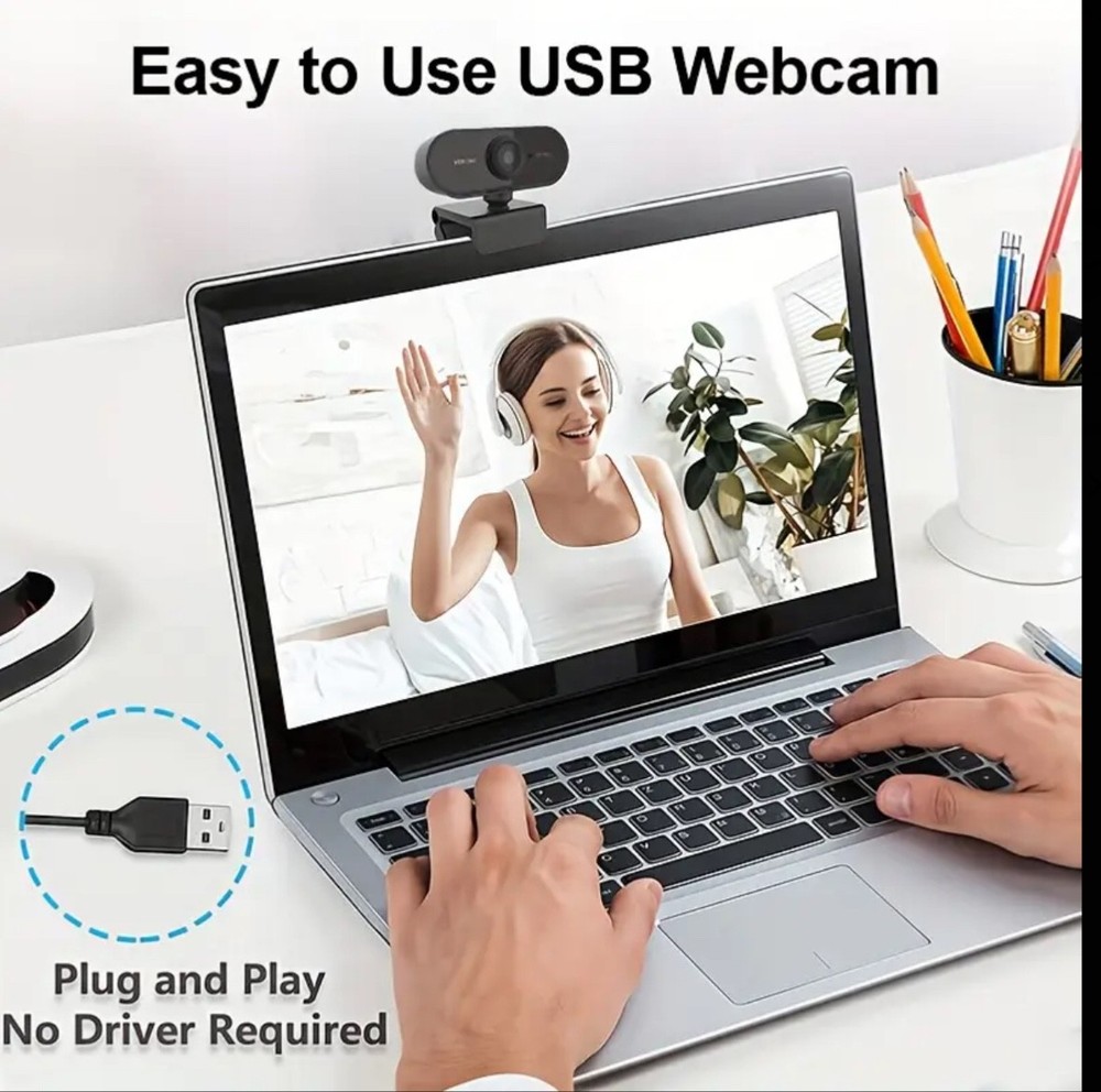 Full HD 1080P USB Wide Angle Laptop Computer Webcam & Built-in Microphone