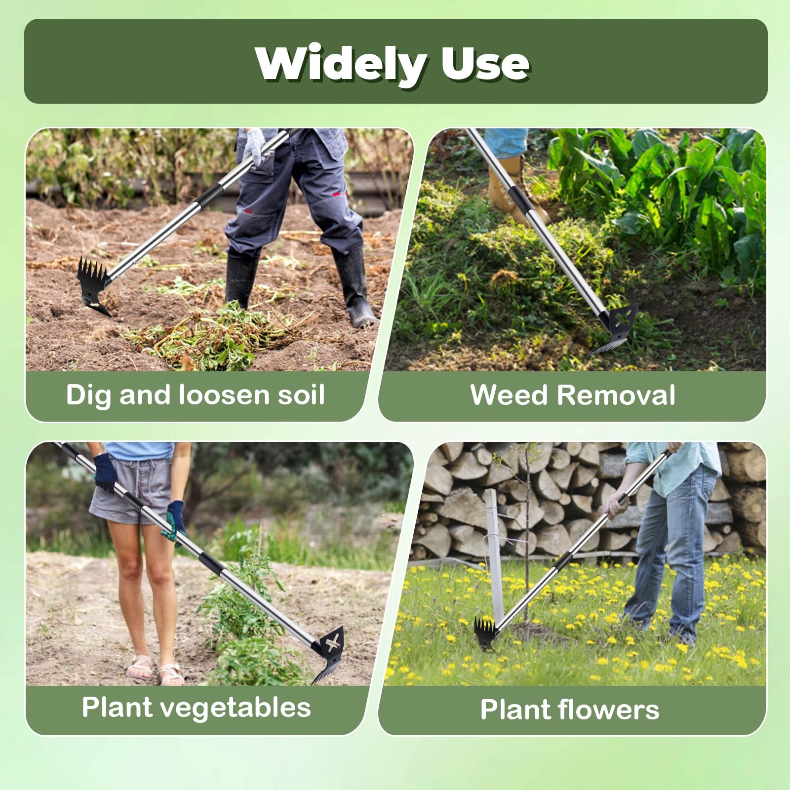 NICOFPHY Weed Puller Tool with Long Handle - 60" Manual Weeder Remover black