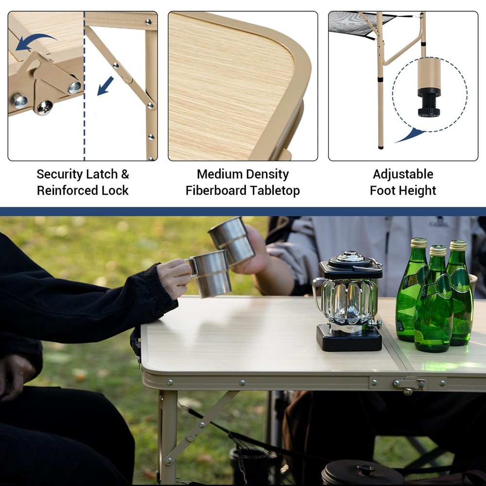 Folding Table 3FT Camping Table 2 Adjustable Height Lightweight Portable Alum...