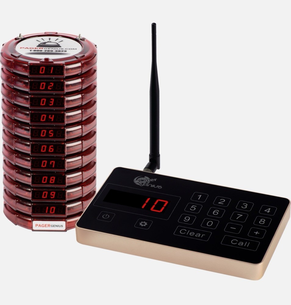 Pager Genius 10 Restaurant Coaster Pagers *Complete Paging System*
