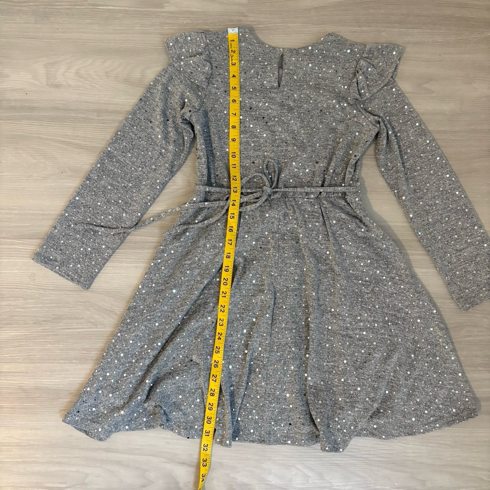 Rare Editions Girls Dress Gray Sequin Ruffle Long Sleeve Party Dress Size 14