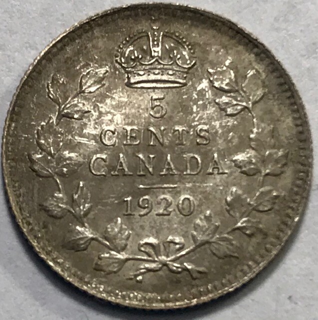 CANADA - George V - Silver 5 Cents - 1920 - KM-22a - Two Year Type