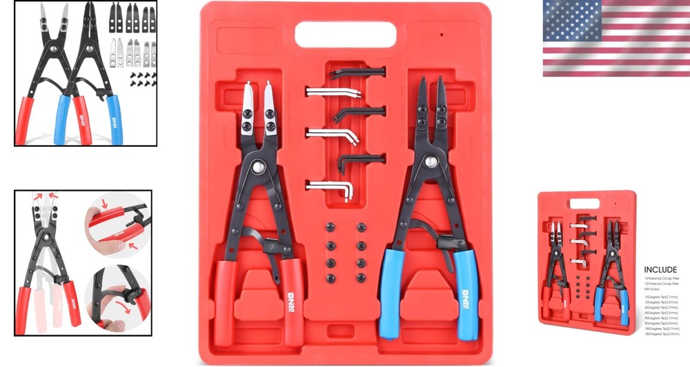 2pc Heavy Duty 10in Multi-Angle Snap Ring Pliers Set with Ergonomic Handles