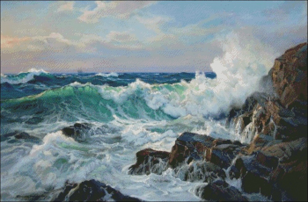 Waves Crashing 2 - DIY Chart Counted Cross Stitch Patterns Needlework DMC