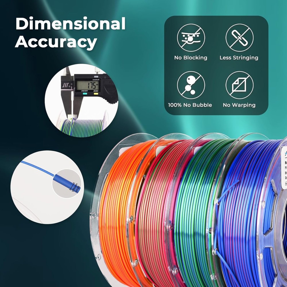 Precision Silk PLA Dual Color Filament Pack - 4 Spools for Creative 3D Projects