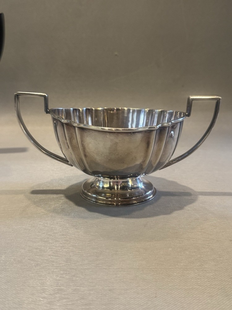 Chippendale Three Piece Tea Set Teapot with Ebony Handle, Sugar, Creamer