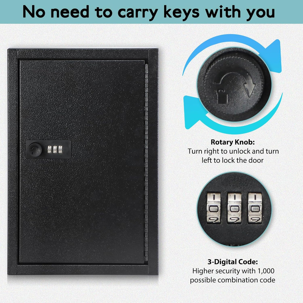 KYODOLED Locking Key Cabinet, 40 Key Storage Lock Box with Code, Key Box Wall Mo
