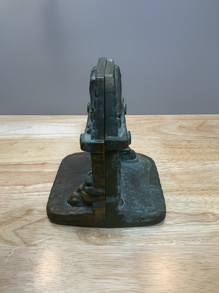 Brass Rustic Blazing Fireplace Solid Brass With Ship On Mantel Bookends