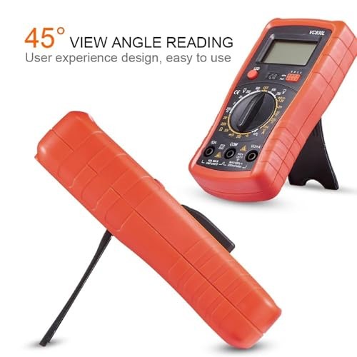 Digital Multimeter with Premium Probes, Measures AC/DC Voltage, Current, Red