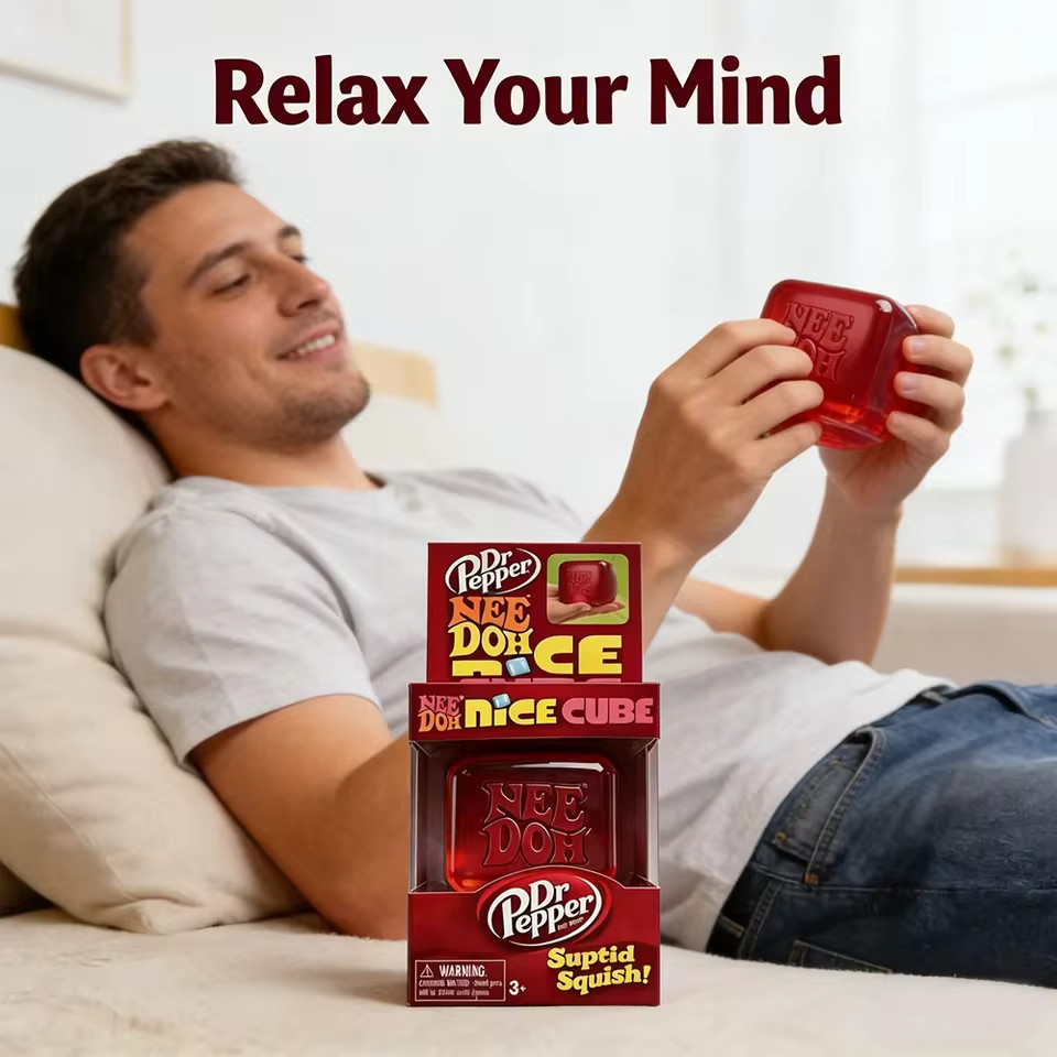Dr Pepper x NeeDoh Nice Cube Squishy Stress Relief Toy, Soft Squeeze Fidget Cube