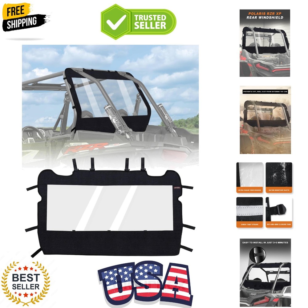 UTV Soft Rear Windshield -Polaris RZR Back Window - Durable, Easy Install, Co...