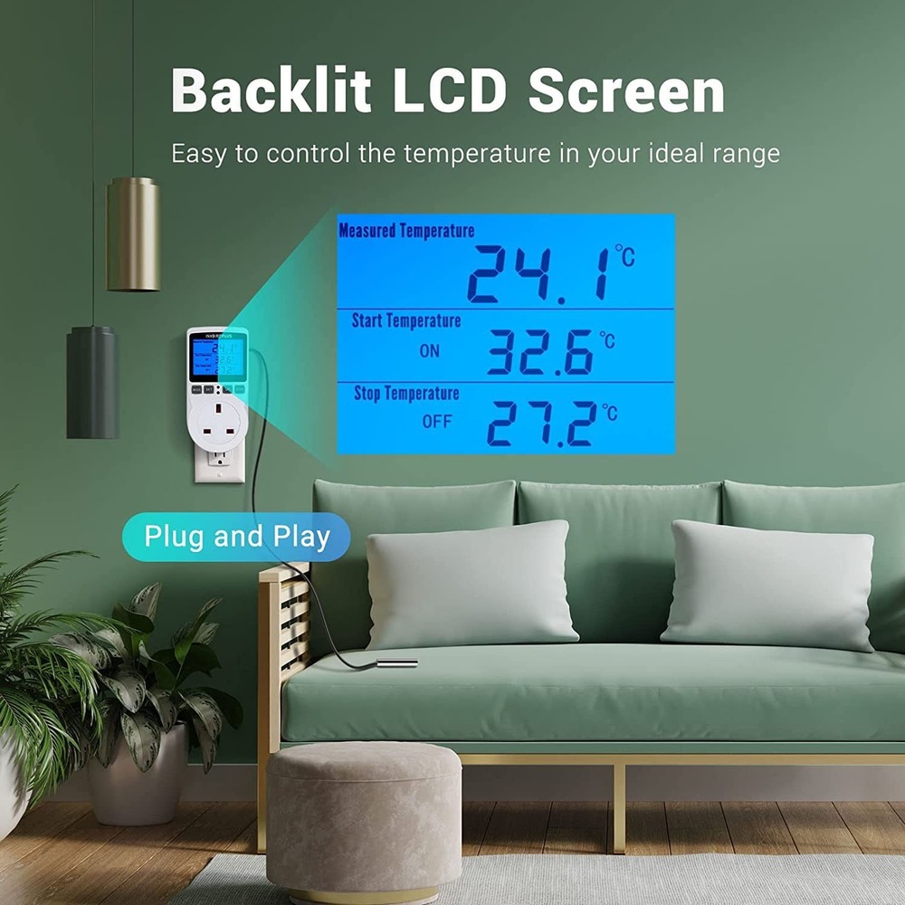 Backlit Digital Temperature Controller, LCD Screen Heating Cooling Thermostat...