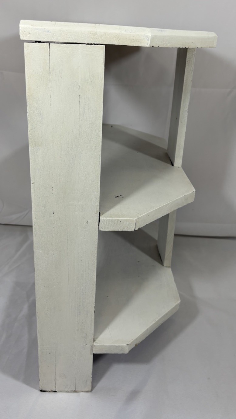 Antique Arts & Crafts Painted Wood 3 Tier Half Round Table Shelf Plant Stand