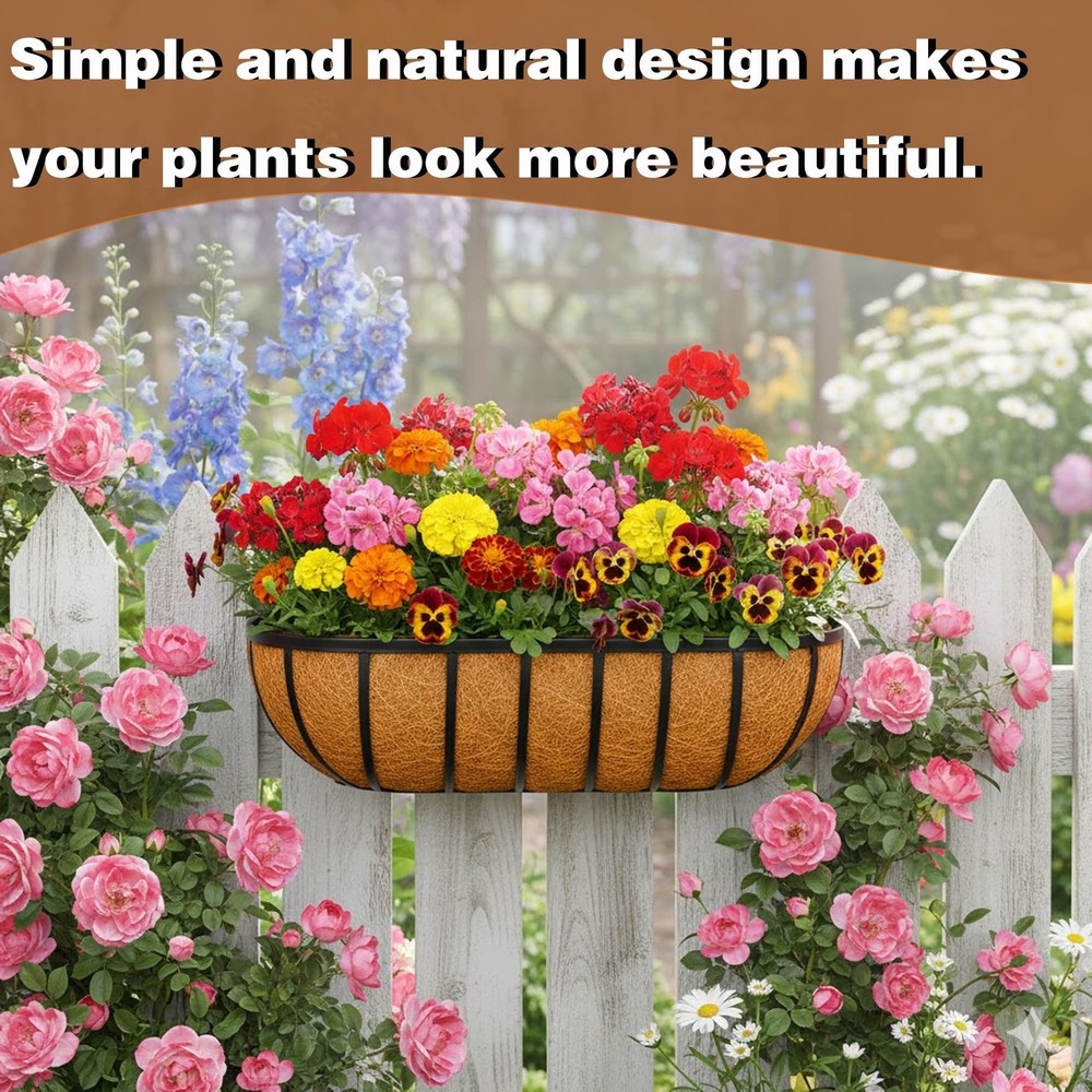 2 Pcs 24“ Railing Planter Window Box Deck Railing Planter Boxes with Coco