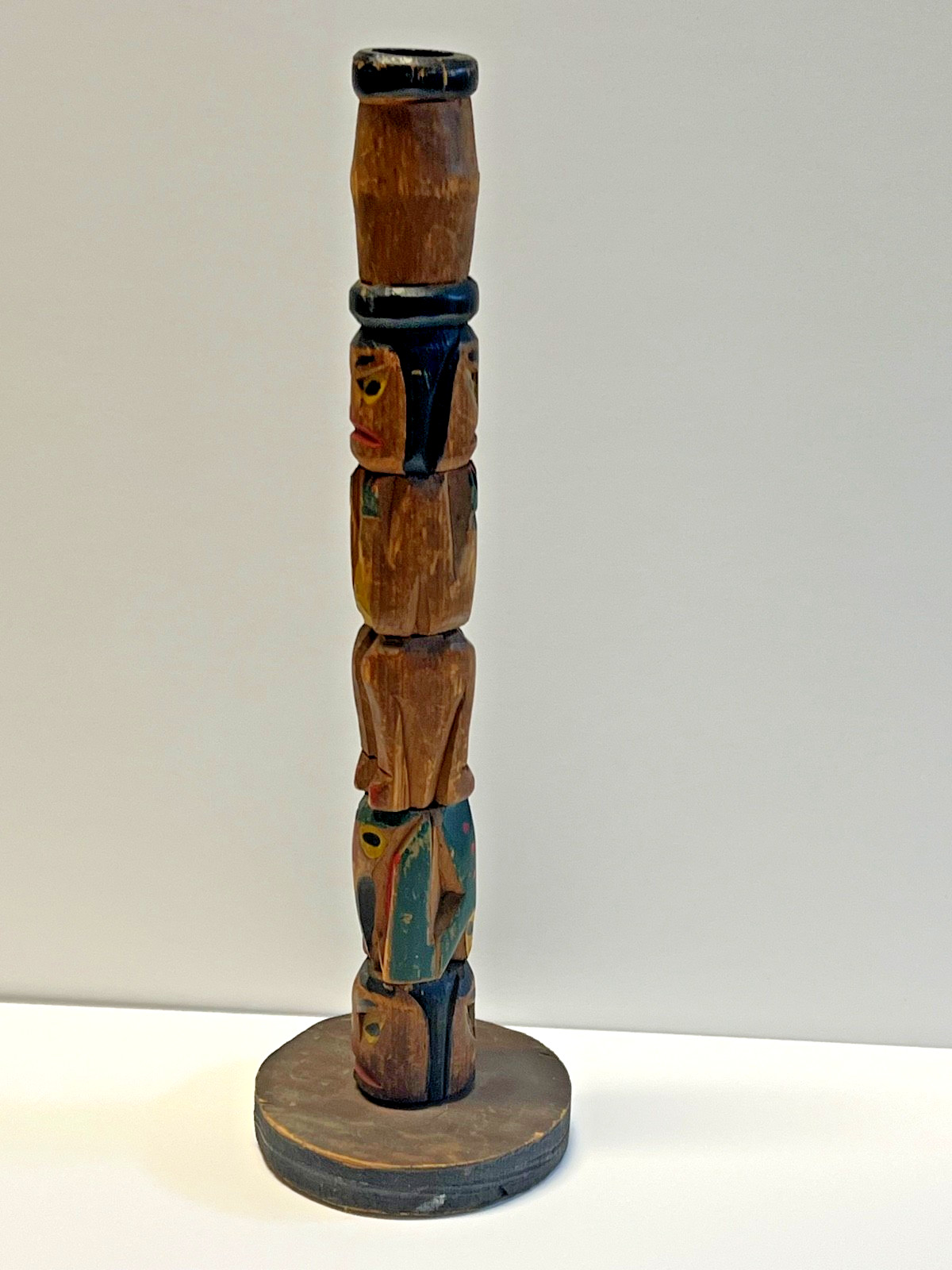 Fine Old Northwest Coast Salish or Nu-Chah-Nulth Indian Totem Candlestick; 1890s