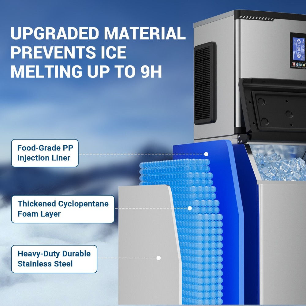 Ice Maker Machine 600 LBS/24h Large Ice Commercial Machine with 400 LBS Storage