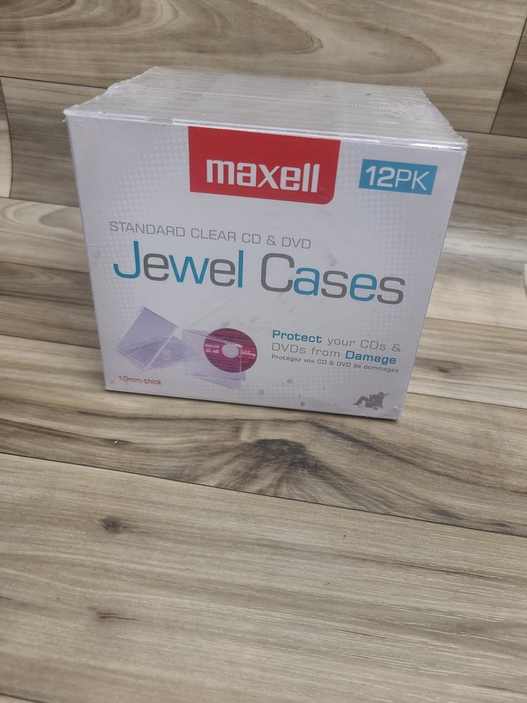 Maxell CD-360 Replacement CD/DVD Jewel Boxes 10mm Thick Plastic 12 Pack (Clear)