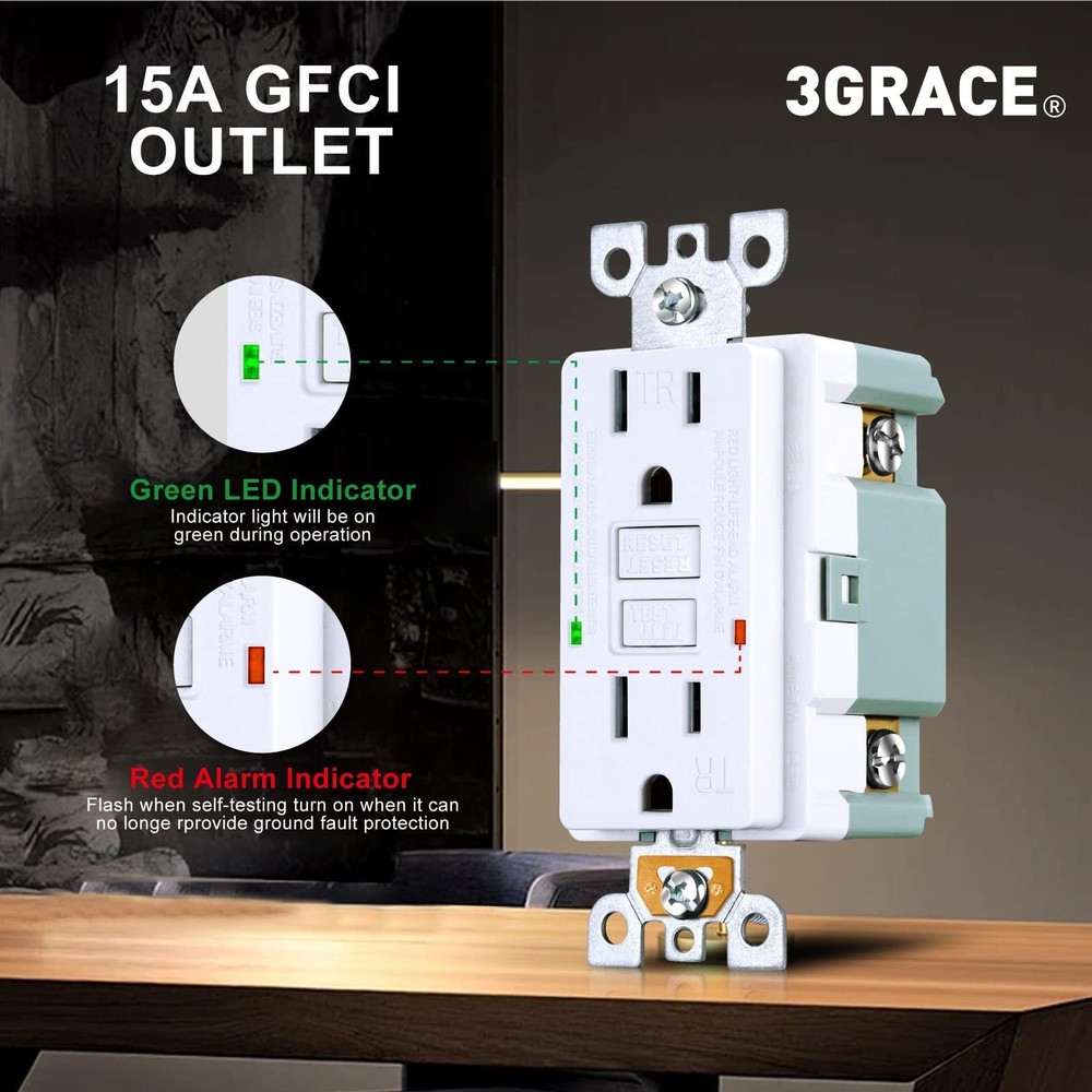 GFCI Combination Switch Tamper-Resistant Receptacle with LED Indicator, 15-Amp