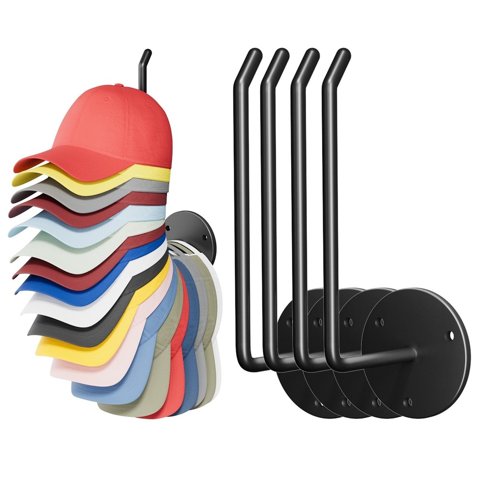 4 Pcs Hat Organizer for Baseball Caps, Hat Rack, Hat Hooks for Wall, Paper To...