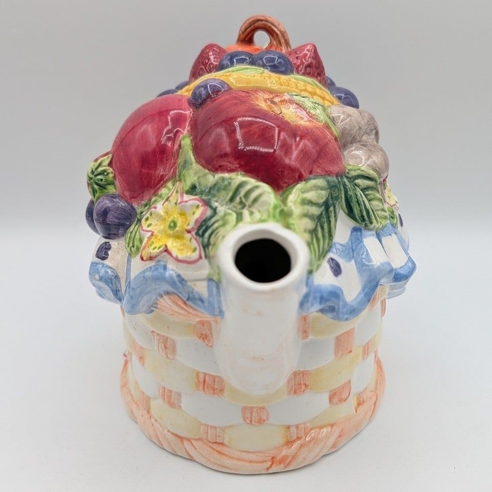 1996 Angela Ackerman Ceramic Tea Garden Fruit& Vegetable Basket Tea Pot
