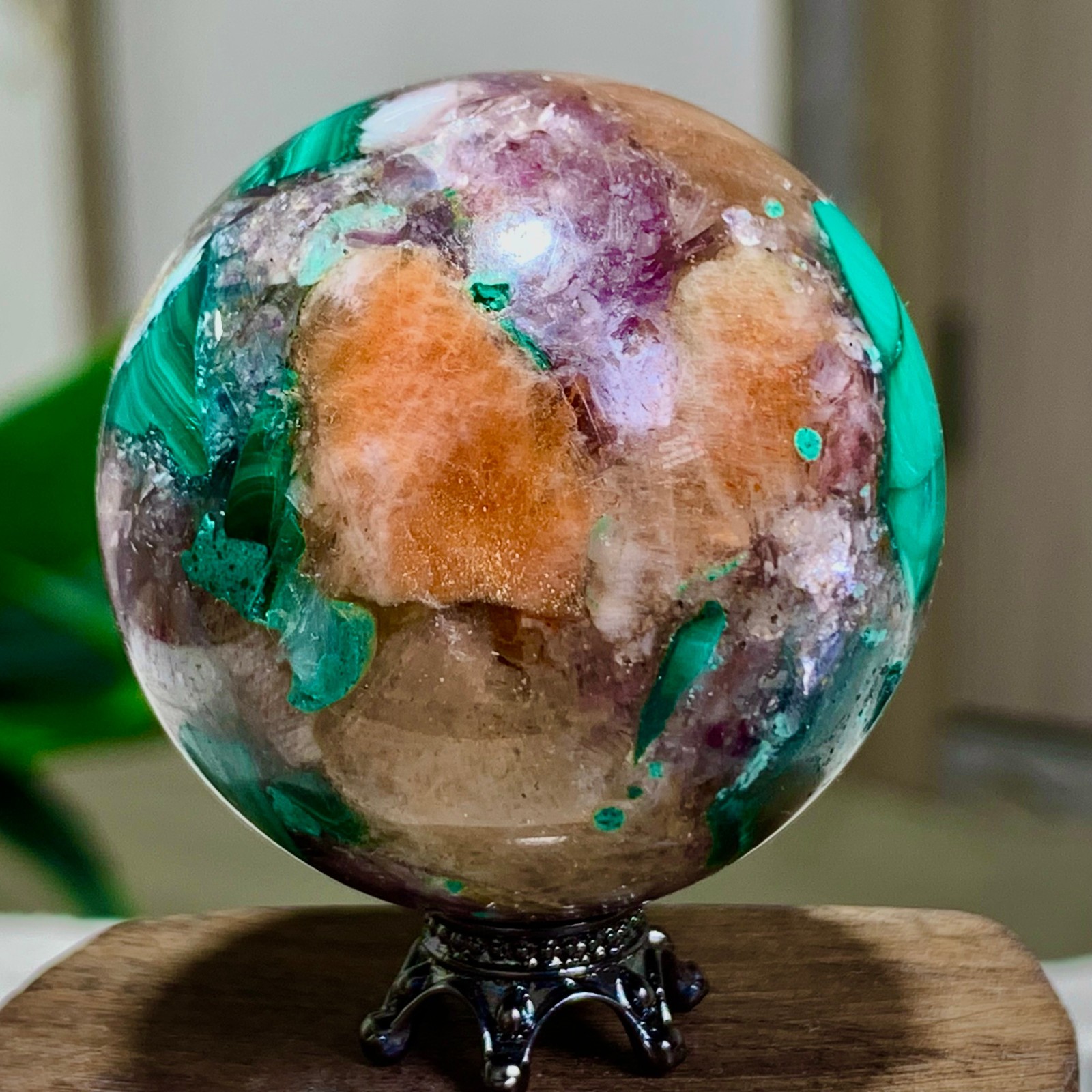 98G Newly discovered rare malachite purple mica symbiotic sphere restoration