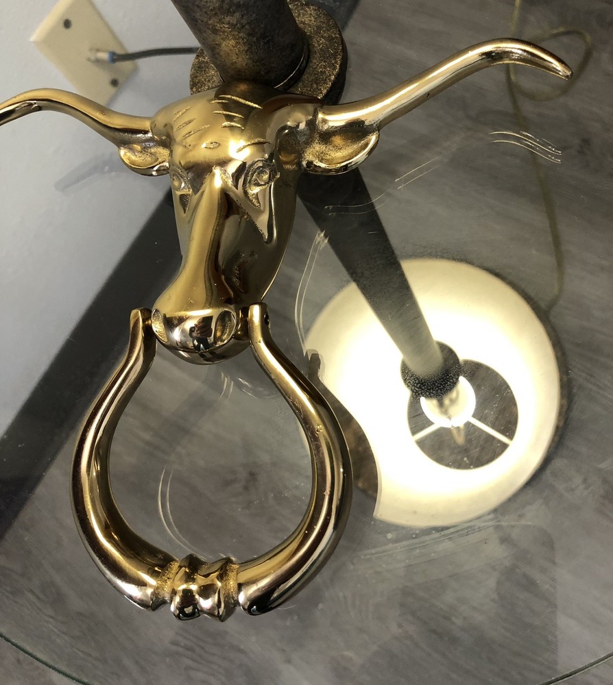 Rare CMC Solid Brass Longhorn Steer Head Door Knocker Handle VTG E854-2