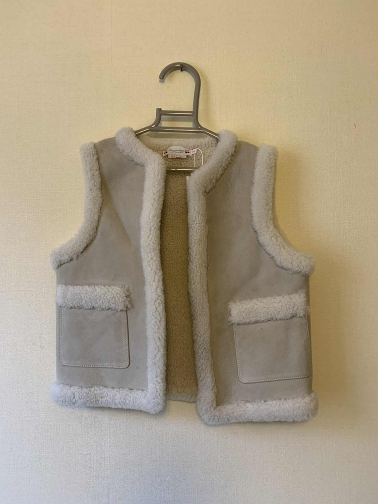 Bonpoint Girl Leather Sleeveless Bibi Jacket Beige T5