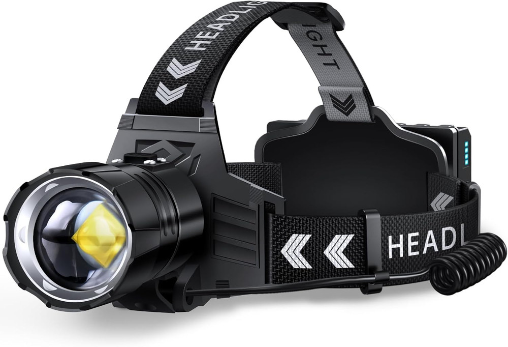 Rechargeable LED Headlamp High Lumens Zoomable IPX7 12 Modes 95H Runtime