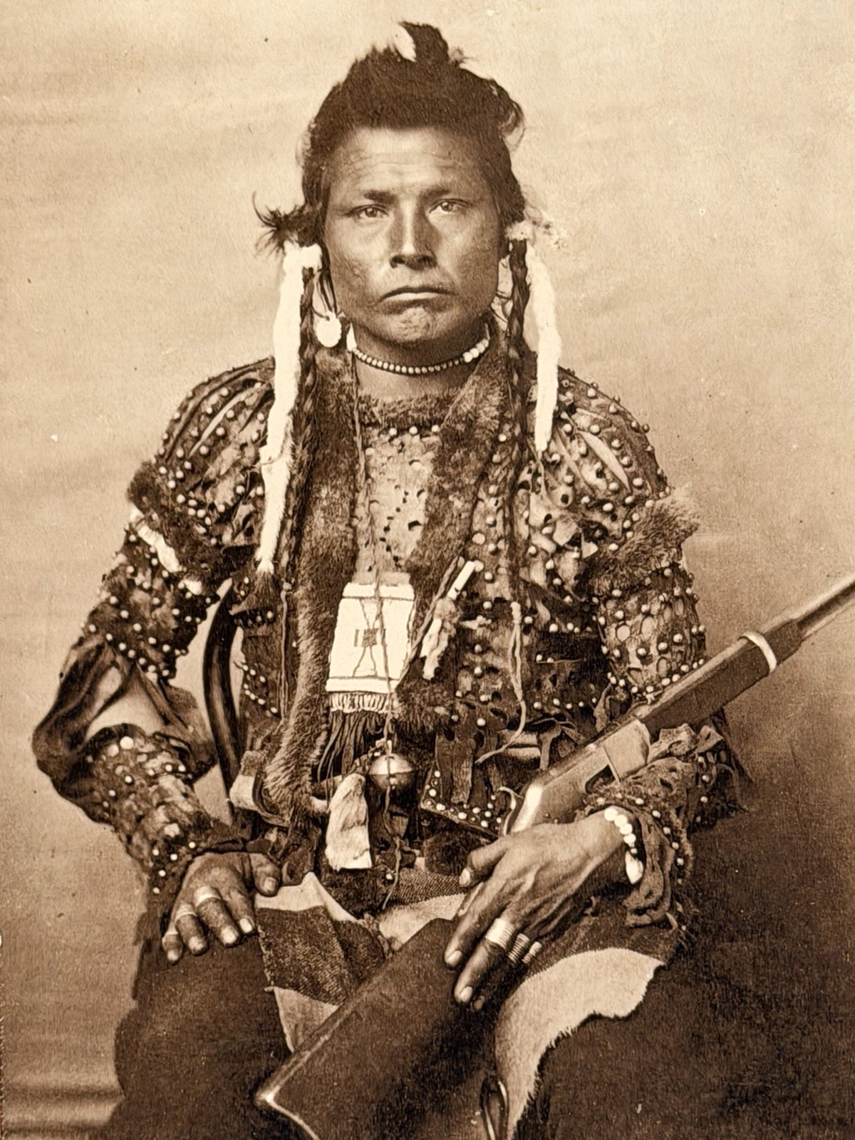 Antique Native American Indian Photograph of Bear Shield (A-Ara-Ton) Warrior