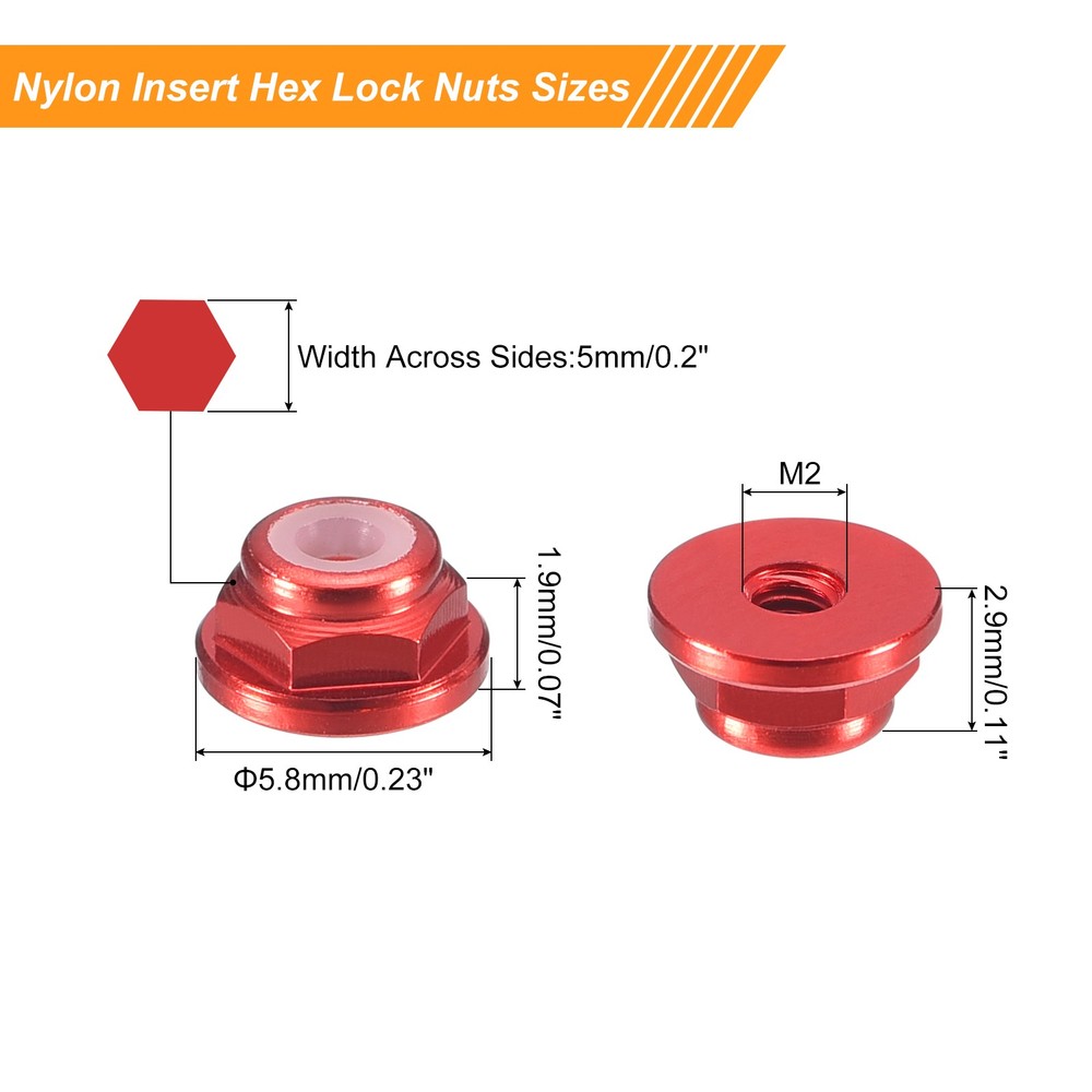 Nylon Insert Hex Lock Nuts, 8pcs - M2x0.4mm Self-Locking Nut(Claret)